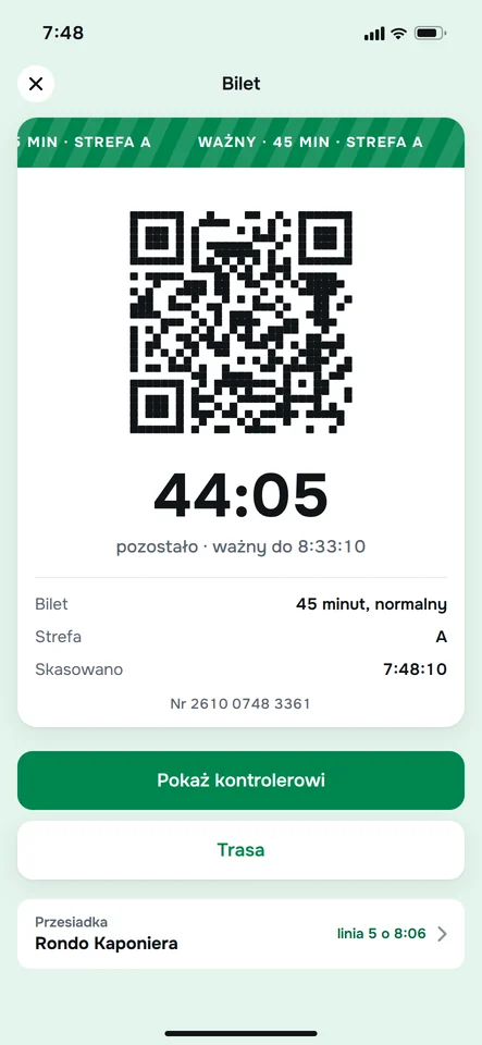 Ekran Bilet ważny