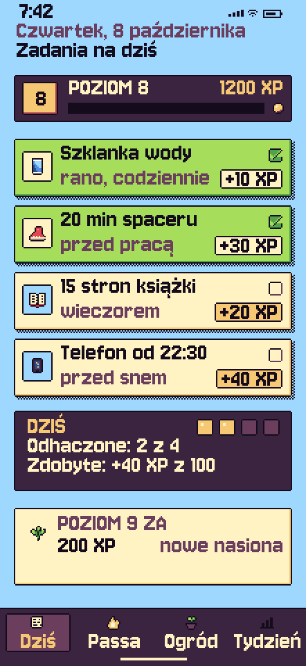 Ekran Zadania na dziś
