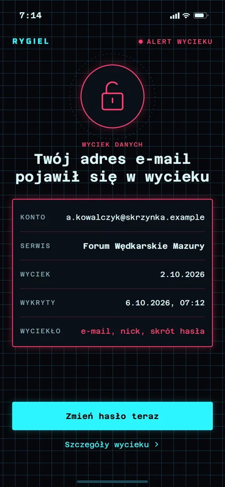 Ekran Alert wycieku