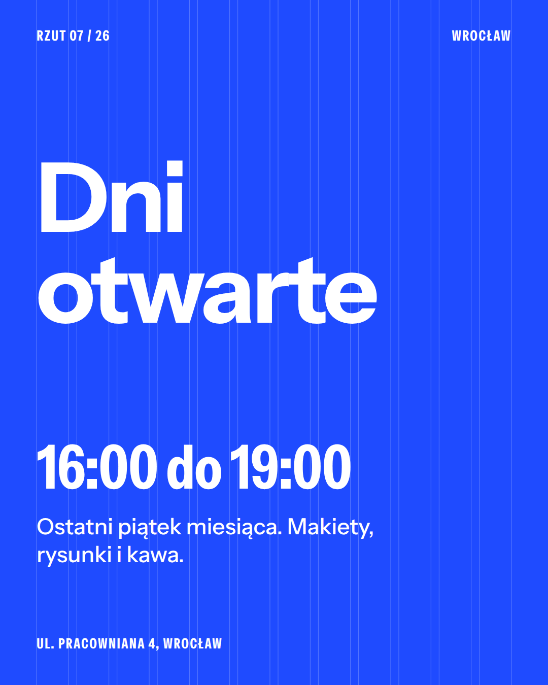 Post w mediach społecznościowych: Dni otwarte. Ostatni piątek miesiąca, 16:00 do 19:00.